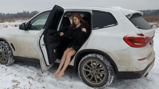 Nina Walking Barefoot on a Snow, barefoot snow walking, frozen feet, girl snow walking