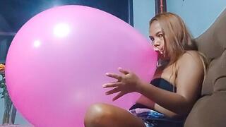 Sexy Juju Attemps Blow To Pop Pink 36 Inch China Balloon And 24 inch Tuftex Balloon