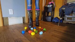 Easter egg crush under hunter boots