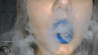 Vaping close-up with blue lipstick
