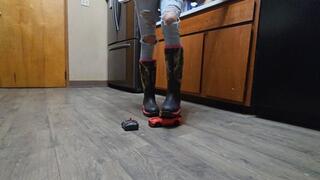 Hunting boots car crush