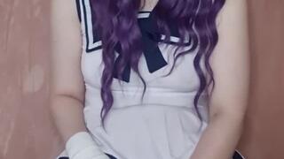 Kitten enjoys playing with her pearl dildo