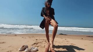 Girl (me) on a wild Nudist Beach jerks off, Sucks Dick, Shows Legs Public Outdoor, Blowjob