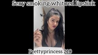 Sexy smoking whit red lipstick