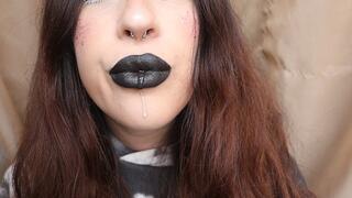 Black lips are drooling (Full HD 1920 1080)