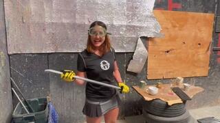 Carissa in the Rage Room-a different form of exercise!