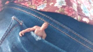 PocketPets Giantess puts tiny men in her tight jeans pockets and sits on them and walks around