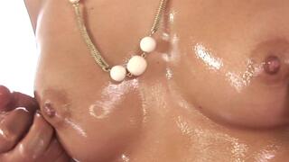 Japanese stunner gets oiled and pampered with