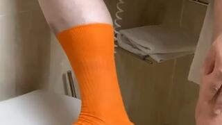 New Orange Falke Ribbed Socks 1: Unpacking and jerk off