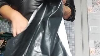 girl in latex drees blow black whale