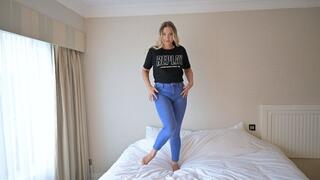 Girl strong pee in jeans