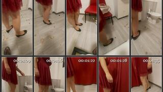 Red underwear and black office pumps