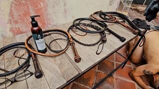 Milah Arches Topless Bullwhipping on Black Cervin Stockings and High Heels