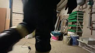 Firefighter crushing a Laptop