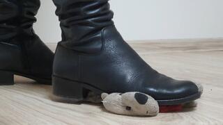 Aggressive Plushie Stomping in Flat Leather Boots