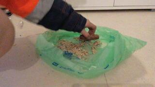 Worker stomping some Food with Socks