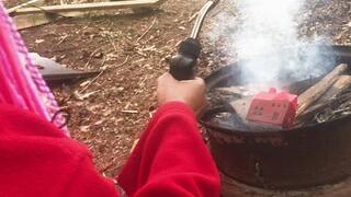 Giantess Throws Teenie House on the Grill 1080