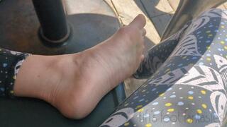 Fifi sole tease at a cafe barefoot in public