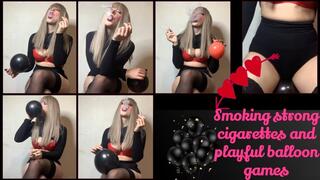 Whore beauty chainsmokes and plays with balloons