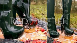 Crushing Food in Louis Vuitton Rubber Boots!