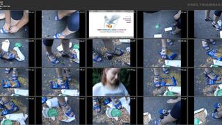 Pasta and various food crush in blue sandals