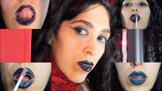 Gothic dark blue lipstick and glossy lips