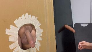 Double blowjob in double gloryhole