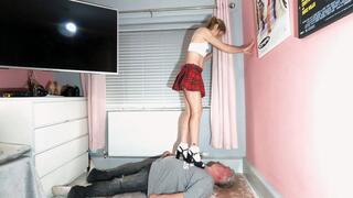 Danielle Trampling In Her Tartan Skirt High Heel Sandals & Frilly Socks