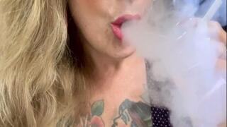 Worship - Darkside - Power Smoking - Chain of two red Marlboros - Extreme Cough, Puffs in your face, Deep Inhales, Smoke rings, Triple pumps, Puffs, Nose exhales - Generous cleavage, Long blonde hair, Long red nails, Pink lipstick, Beautiful hands and lon