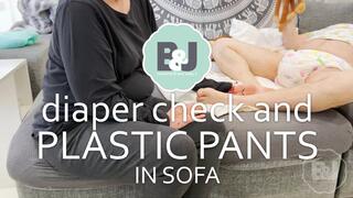 Diaper check and plastic pants in sofa