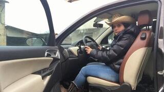 cowgirl love doing pedal pumping with her car