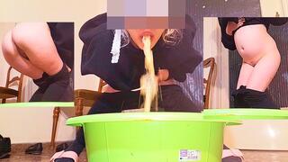 OVERATE NEED TO PUKE ! " girl fills a bucket with vomit
