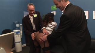 Two sexy ebony chicks get nailed hard by some sex perverts