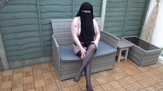 Naked in Niqab Stockings and Suspenders Crotch less knickers