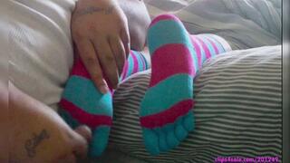 cummed up toe socks , 3 different loads compilation