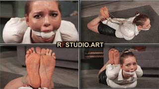 Guzel - Hogtied Barefoot Secretary with a Huge BallGag (FULL HD MP4)