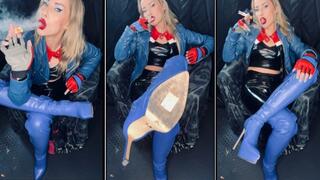 Smoking 2 Marlboros at once In blue boots