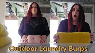 Outdoor Laundry Burps - Folding Towels Outside in Backyard Belching and Shaking Belly