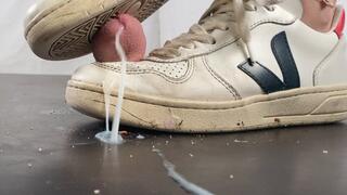 A Shoejob with Veja Sneakers - Cbt and Cockcrush with dirty and sandy Veja sneakers - multicut - 4k