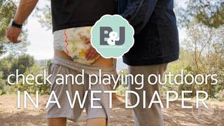 Check and playing outdoors in a wet diaper
