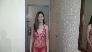 Skinny Slut Girl Sierra red lingerie creampie!