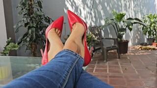Katherine super sexy high heels teasing on red stilettos