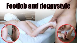 Fucked a big-assed milf doggy style, but before that she gave a great footjob