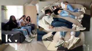 Undercover Investigators 2: Three Reporters Rope Tied & OTM gagged in New Balance Sneakers (Tight Jeans, Socks over pants, Nike White Crew Socks, Long Sleeve, Crossed Hands & Feet, Bed, Hopping)