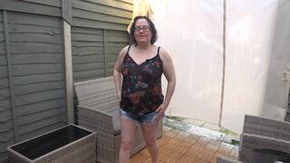 Sexy wife stripping in torn Denim shorts and bra