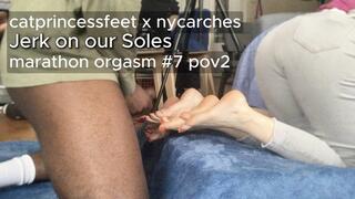 Jerk off on our soles! Cat Princess and NycArches double footjob marathon 7th nut, after we made him cum 6x in a row pov2