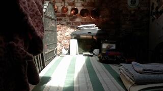 Naked twerk on kitchen table