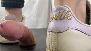 A Shoejob in well worn Adidas Sneakers and sheer nylons - CBT and cockcrush in Adidas Stan Smith sneakers - POV Views - slave -HD quality