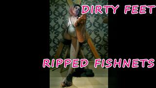 Lady Angela dirty feet ripped fishnets femdom foot smelling