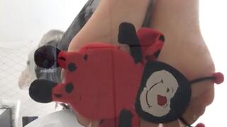 Upskirt POV - Crushing a soft toy and cakes in sheer Nylons - underglass view and close up cam HD
